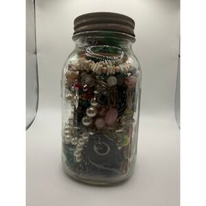 Vintage Costume Jewelry Lot in Mason Jar 1.141kg Mixed Beaded Pearl Bulk Craft
